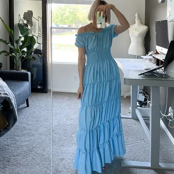 Dresses | Sky Blue Off The Shoulder Tiered Maxi Dress | Poshmark